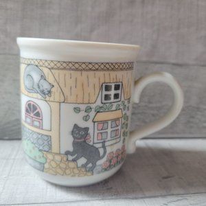 Vintage Ceramic Mug With Pastoral Cottage & Animals Print